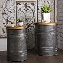 Glitzhome Modern Metal Storage Accent Table/Stool w/ Wood Lid 2-Pack