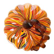 Glitzhome Multi Striped Glass Large Pumpkin