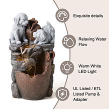 Glitzhome  Outdoor Dog Sculptural Fountain with LED Lights 23.5"H