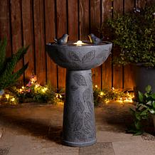 Glitzhome Polyresin Fountain with LED Lights and Bird Design 27.5"H