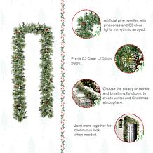 Glitzhome Pre-Lit Frosted Greenery Pinecones Christmas Garland