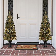 Glitzhome Set of 2 5ft Pre-Lit Flocked Artificial Christmas Porch Tree