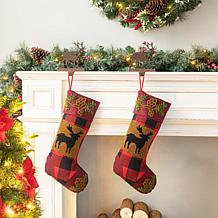 Glitzhome Set Of 2 6.5in. H Wooden and Metal Reindeer Stocking Holder