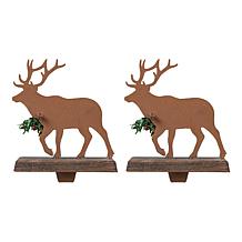 Glitzhome Set Of 2 6.5in. H Wooden and Metal Reindeer Stocking Holder