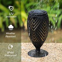 Glitzhome Set of 2 Black Metal Cutout Geometric Solar Outdoor Lantern