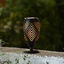 Glitzhome Set of 2 Black Metal Cutout Geometric Solar Outdoor Lantern