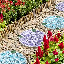 Glitzhome Set of 2 Cement Hydrangea Textured Stepping Stones