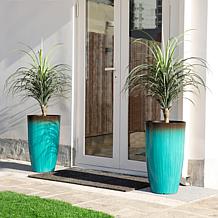 Glitzhome Set of 2 Gradient Turquoise Faux Ceramic Plastic Planters
