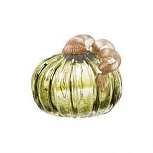 Glitzhome Set of 2 Green and Amber Crackle Glass Short Pumpkin