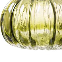 Glitzhome Set of 2 Green and Amber Crackle Glass Short Pumpkin
