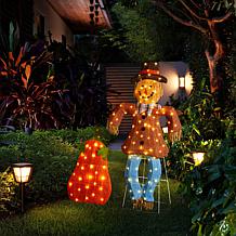 Glitzhome Set of 2 Lighted Fall Scarecrow & Pumpkin Outdoor Décor