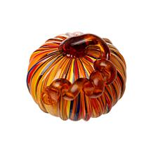 Glitzhome Set of 2 Multi Striped Glass Short Pumpkin