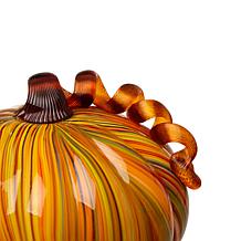 Glitzhome Set of 2 Multi Striped Glass Short Pumpkin