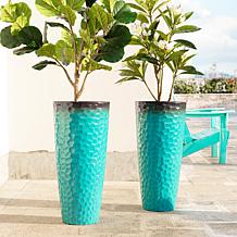 Glitzhome Set of 2 Oversized Turquoise Honeycomb Plastic Planters 31"H
