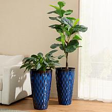 Glitzhome Set of 2 Oversized Wavy Texture Cobalt Blue Plastic Planter