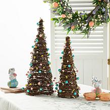 Glitzhome Set of 2 Rattan and Berries Easter Table Tree