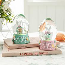 Glitzhome Set of 2 Resin Easter Bunnies Waterglobe