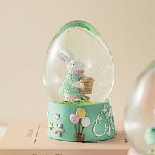 Glitzhome Set of 2 Resin Easter Bunnies Waterglobe
