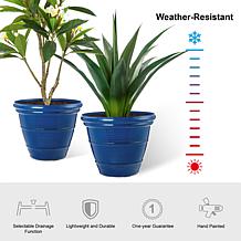Glitzhome Set of 2 Round Cobalt Blue Faux Ceramic Pot Plastic Planter