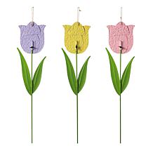 Glitzhome Set of 3 24in H Easter Metal Tulips Yard Stake