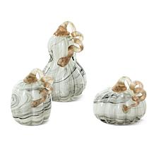 Glitzhome Set of 3 Gray Marble Glass Pumpkin and Gourd