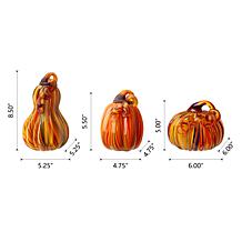 Glitzhome Set of 3 Multi Striped Glass Pumpkin and Gourd