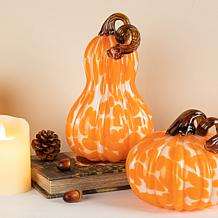 Glitzhome Set of 3 Orange Glass Pumpkin and Gourd