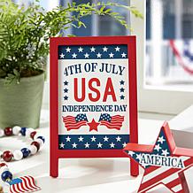Glitzhome Set of 3 Patriotic Americana Wooden Block Table Sign