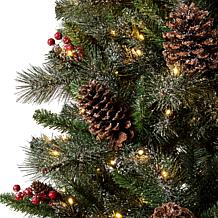 Glitzhome Set of Two 4ft Flocked Christmas Tree With 100 Warm White