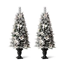 Glitzhome Set of Two 5ft Pre-Lit Pine Artificial Christmas Porch Tree