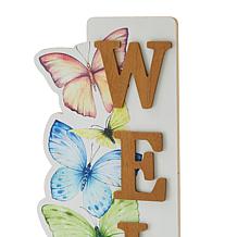 Glitzhome Solid Wood "WELCOME" Porch Sign with Butterfly