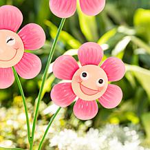 Glitzhome Whimsical Happy Face Flower Garden Stake & Wall Decor