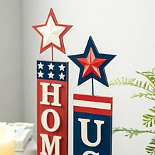 Glitzhome Wooden Patriotic Americana Firecracker Table Sign - Set of 2