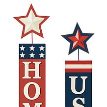 Glitzhome Wooden Patriotic Americana Firecracker Table Sign - Set of 2