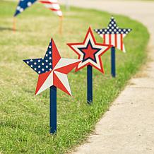 Glitzhome Wooden Patriotic Star Yard Stake - Set of 3