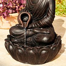 Glitzhome Zen-Style 2-Tiered Outdoor Fountain w/ Pump, LED Light