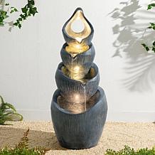 Glitzhome Zen-Style Alms Bowl Fountain with LED Light, 34"H