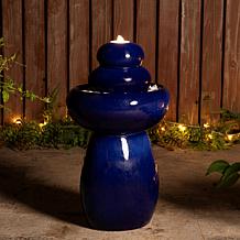 Glitzhome Zen-Style Cobalt Blue Ceramic Outdoor Fountain 22"H