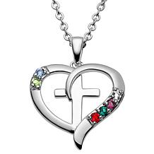 Gold Over Sterling Family Heart And Cross Birthstone Pendant