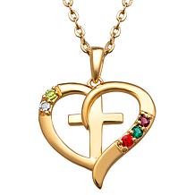 Gold Over Sterling Family Heart And Cross Birthstone Pendant