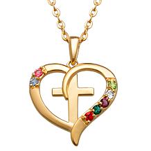 Gold Over Sterling Family Heart And Cross Birthstone Pendant