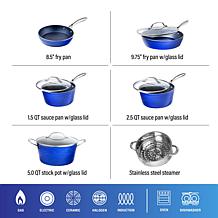 Granitestone 10-Piece Hammered Nonstick Cookware Set, Blue