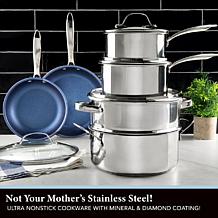 GraniteStone Blue Stainless Steel Nonstick Pots and Pans Set - 5 Piece