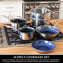 GraniteStone Blue Stainless Steel Nonstick Pots and Pans Set -10 Pi...