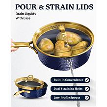 Granitestone Charleston Hammered Navy 4-Quart Deep Sauté Pan w/ Lid