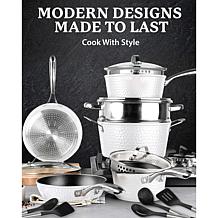 Granitestone Charleston Hammered White 15-Piece Cookware Set