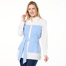 GREY by Jhoan Sebastian Grey Belted Stretch Poplin Top