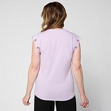 GREY by Jhoan Sebastian Grey Grommet Detail Cap Sleeve Jersey Knit Tee