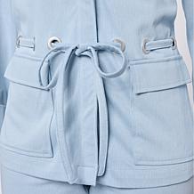 Grey by Jhoan Sebastian Grey Knit Denim 3/4 Sleeve Collared Shacket