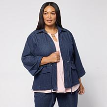 Grey by Jhoan Sebastian Grey Knit Denim 3/4 Sleeve Collared Shacket